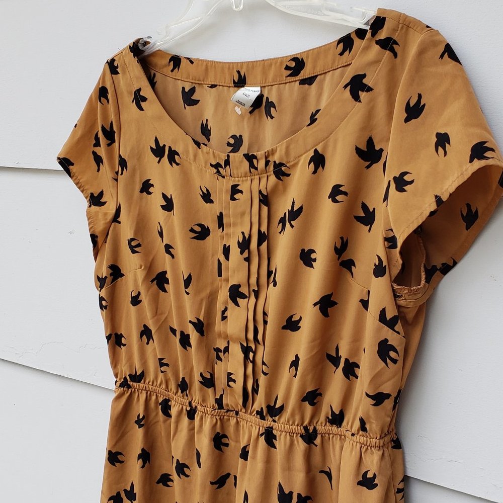 Old Navy Tan & Black Bird Print Cap Sleeve Dress - Large - Picture 3 of 9
